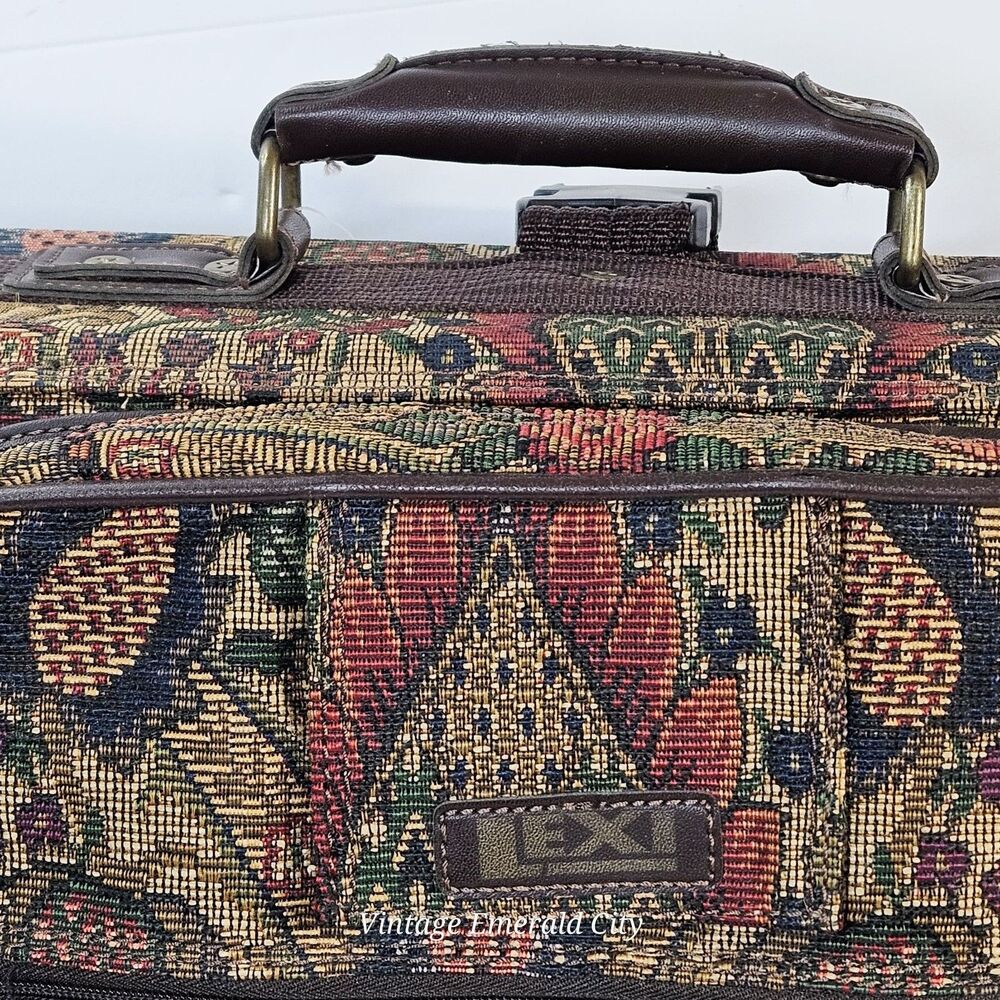 Vtg Lexi Luggage Bag Floral Parsley Tapestry Suitcase Wheels Handle Original Key - Picture 2 of 12